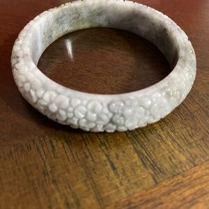 Jade Green & White Floral Bangle Bracelet